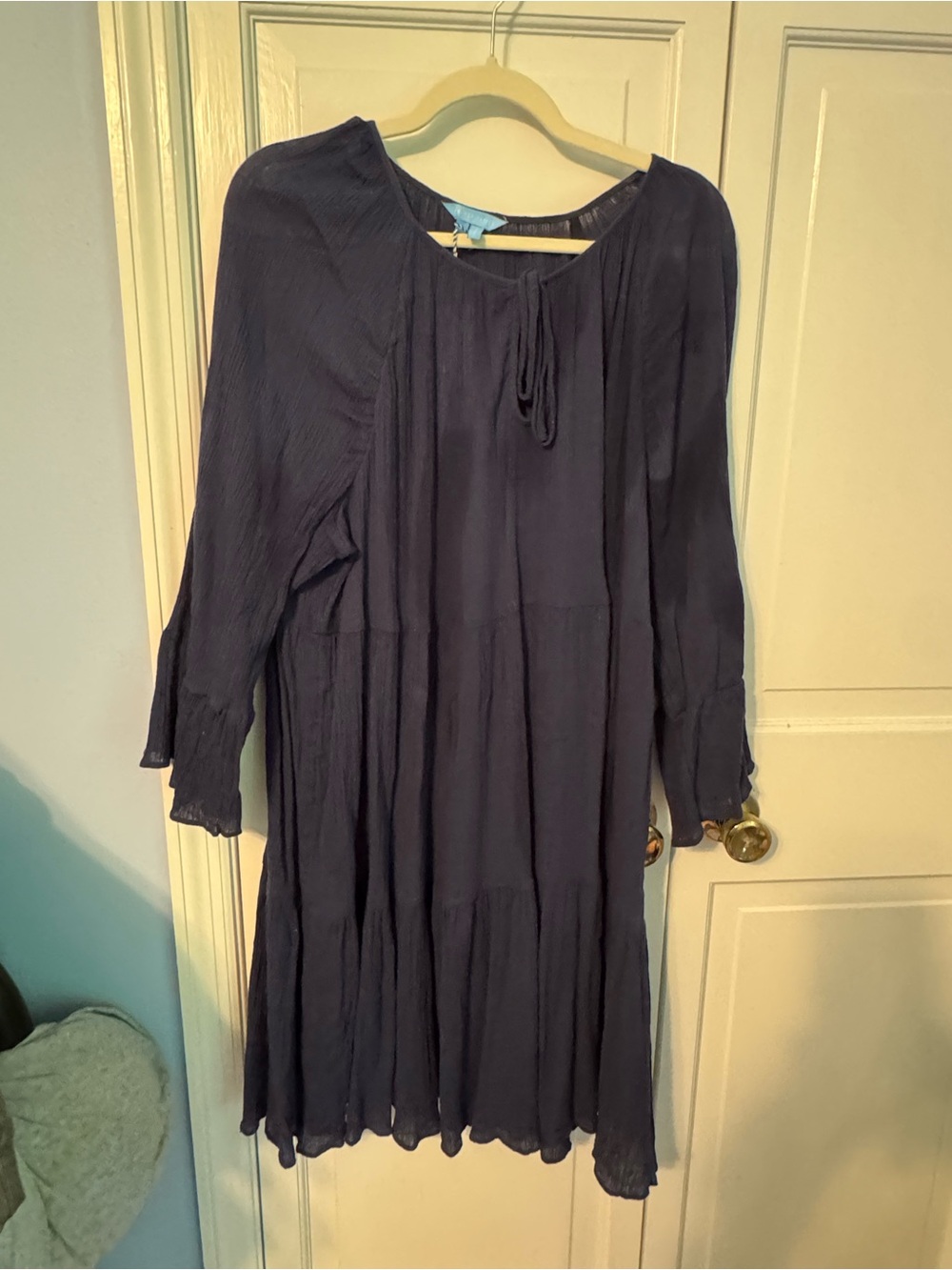 NWT Draper James Navy Crinkle Cotton Tiered Dress XXL - Bell Sleeve - Picture 6 of 9